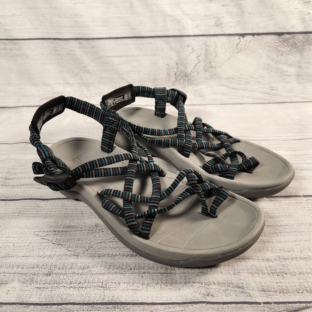Viakix Siena Women's Size 7 Walking Sandals Gray Teal Black Strappy Hiking